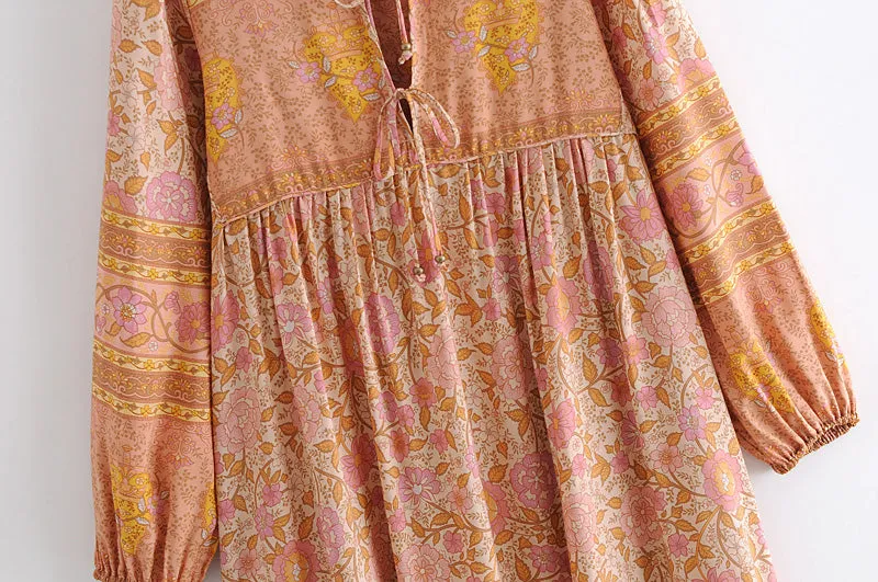 Gown Dress, Boho Maxi Dress, Loose Dress, Camila Indian Flower Pink