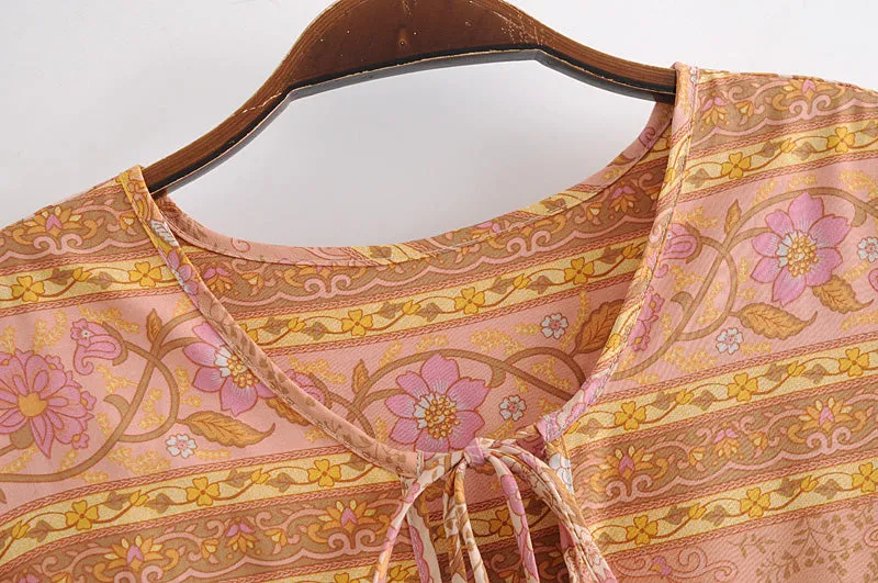 Gown Dress, Boho Maxi Dress, Loose Dress, Camila Indian Flower Pink