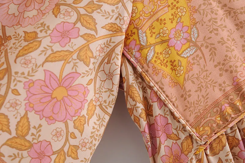 Gown Dress, Boho Maxi Dress, Loose Dress, Camila Indian Flower Pink