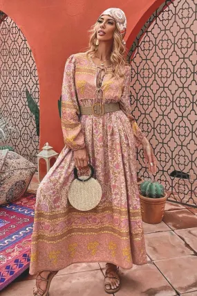 Gown Dress, Boho Maxi Dress, Loose Dress, Camila Indian Flower Pink