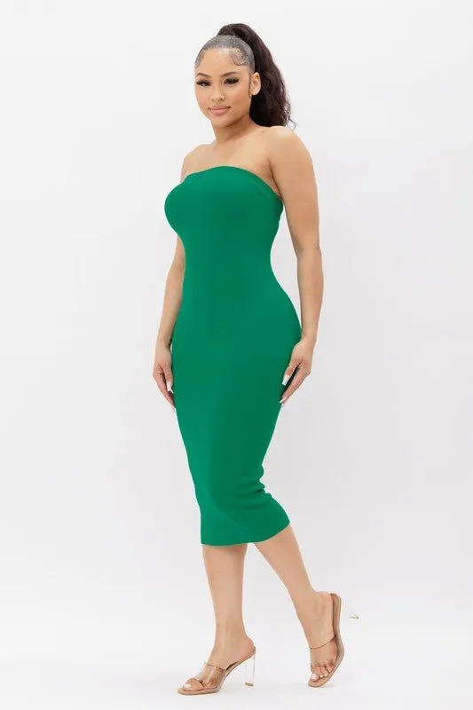Green Tube Knit Midi Dress