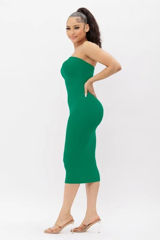 Green Tube Knit Midi Dress
