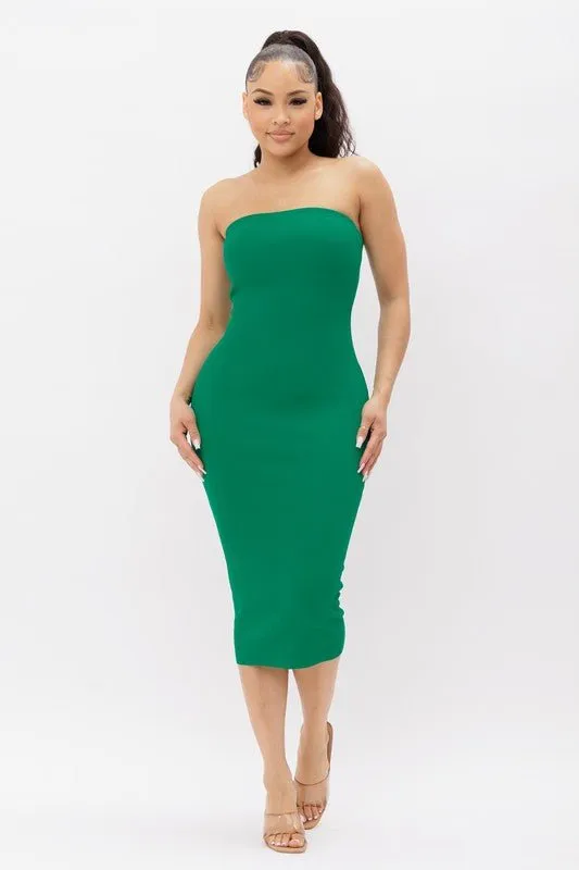 Green Tube Knit Midi Dress