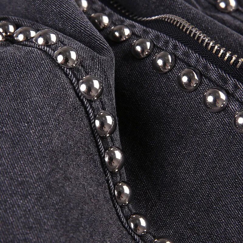 Grey Zipper Rivet Denim Short Top