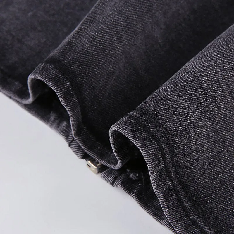Grey Zipper Rivet Denim Short Top