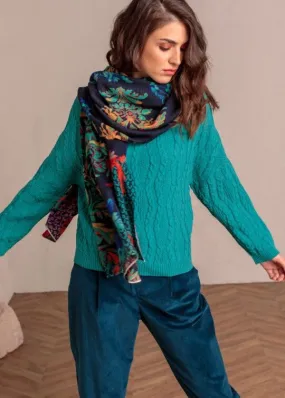 IVKO Printed Scarf Floral Pattern Navy