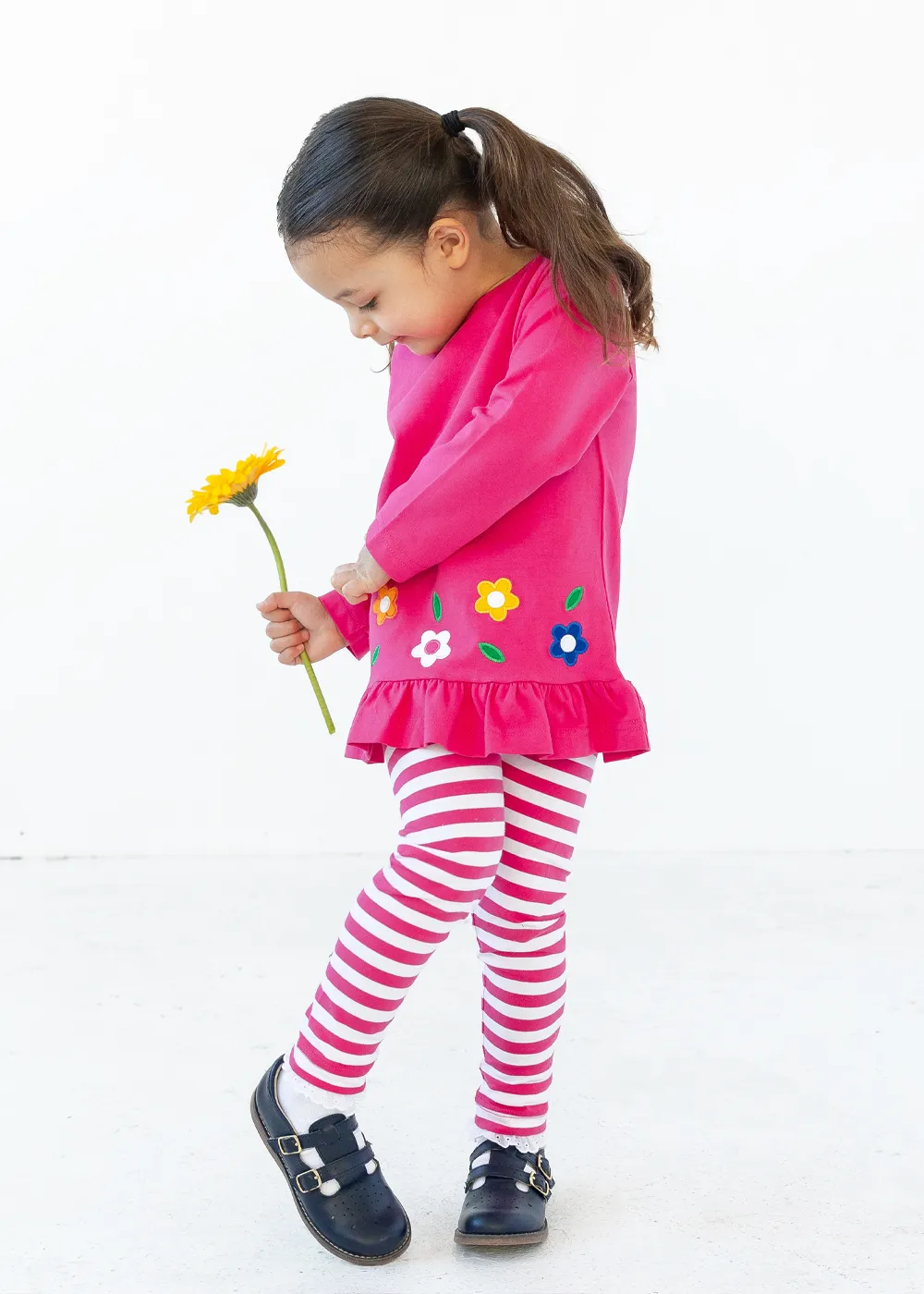 Knit Tunic With Flowers And Stripe Leggings