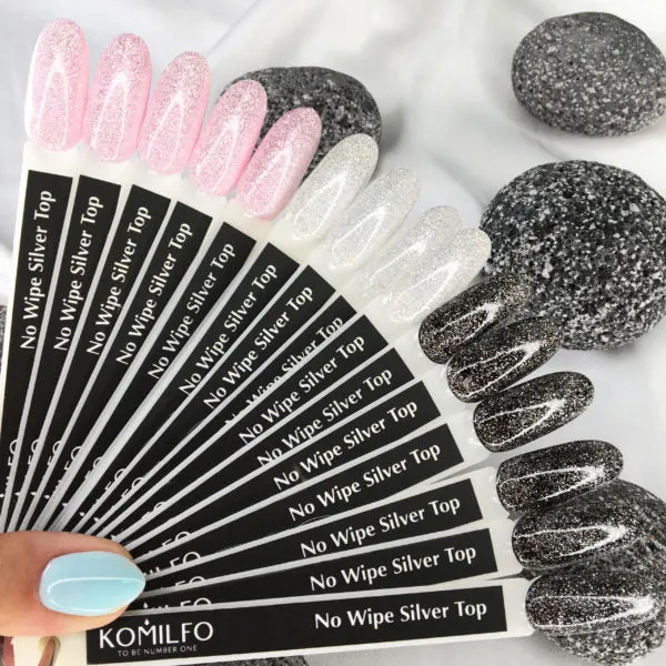 KOMILFO NO WIPE SILVER TOP TOP WITHOUT STICKY LAYER WITH SILVER MICRO-SHINE, 8 ML 170811