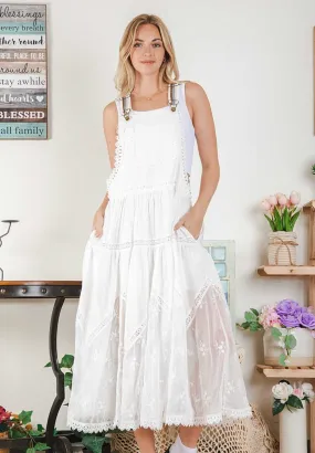 Lace Detail Overall Dress - Off White