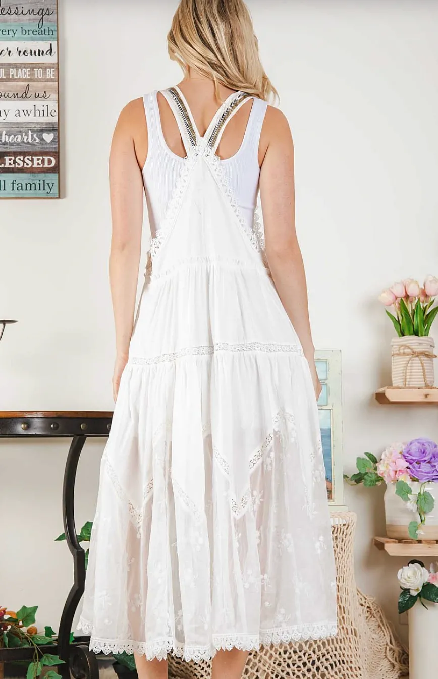 Lace Detail Overall Dress - Off White