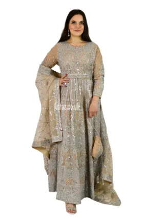 Long Heavy Anarkali Maxi outfit with matching potli bag