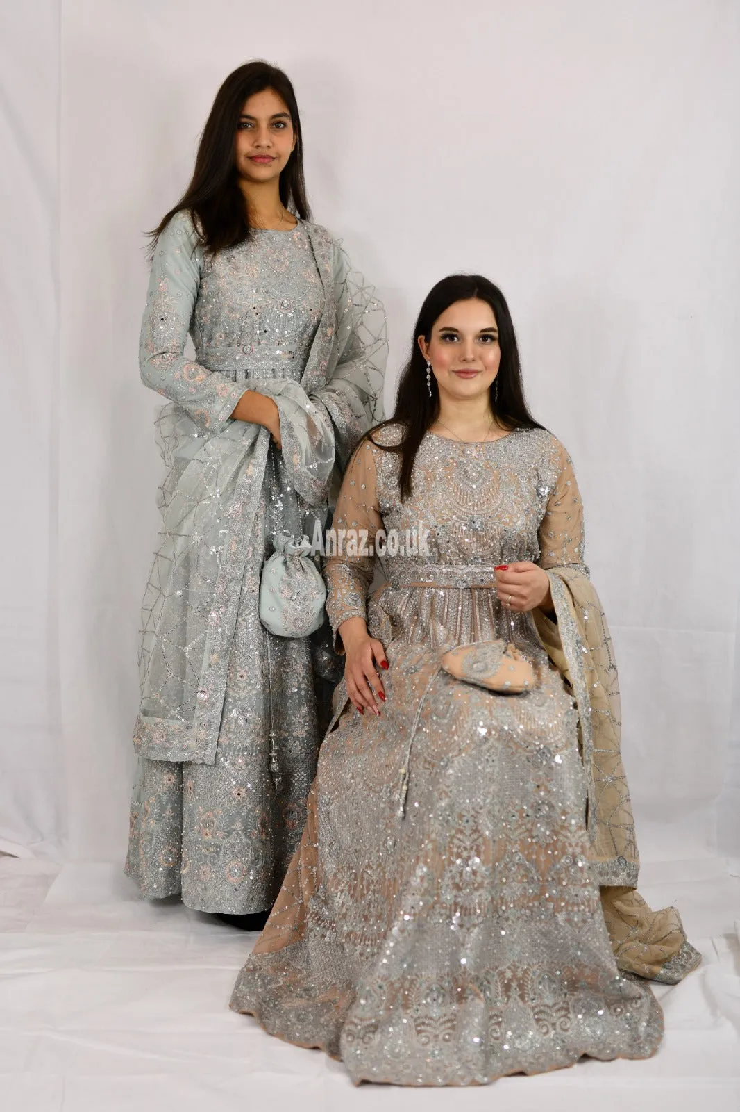 Long Heavy Anarkali Maxi outfit with matching potli bag