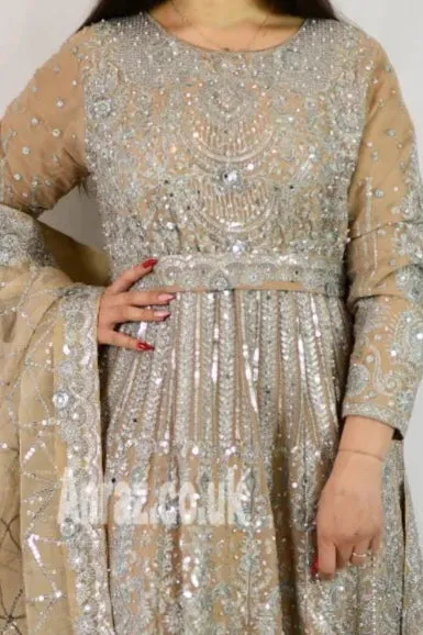 Long Heavy Anarkali Maxi outfit with matching potli bag