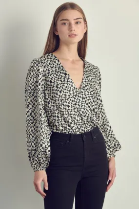 Long sleeve bodysuit top with abstract print