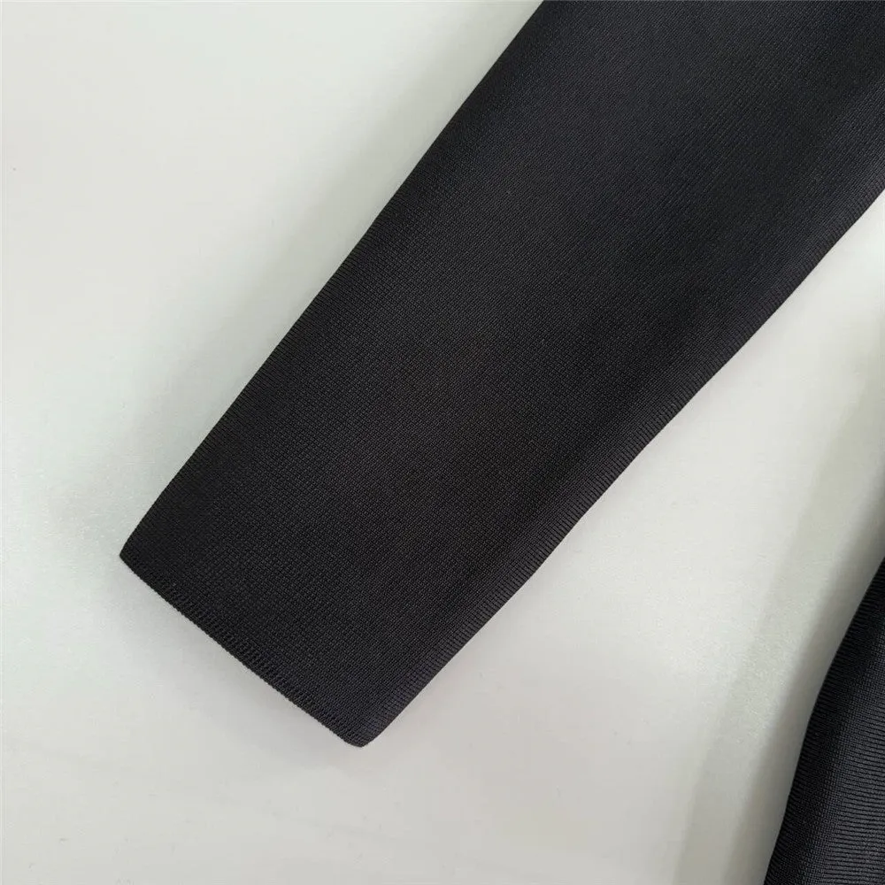 Long Sleeve Mesh Diamond Slit Sheath Evening Dress