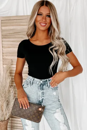 Maliah Short Sleeve Scoop Back Bodysuit (Black)