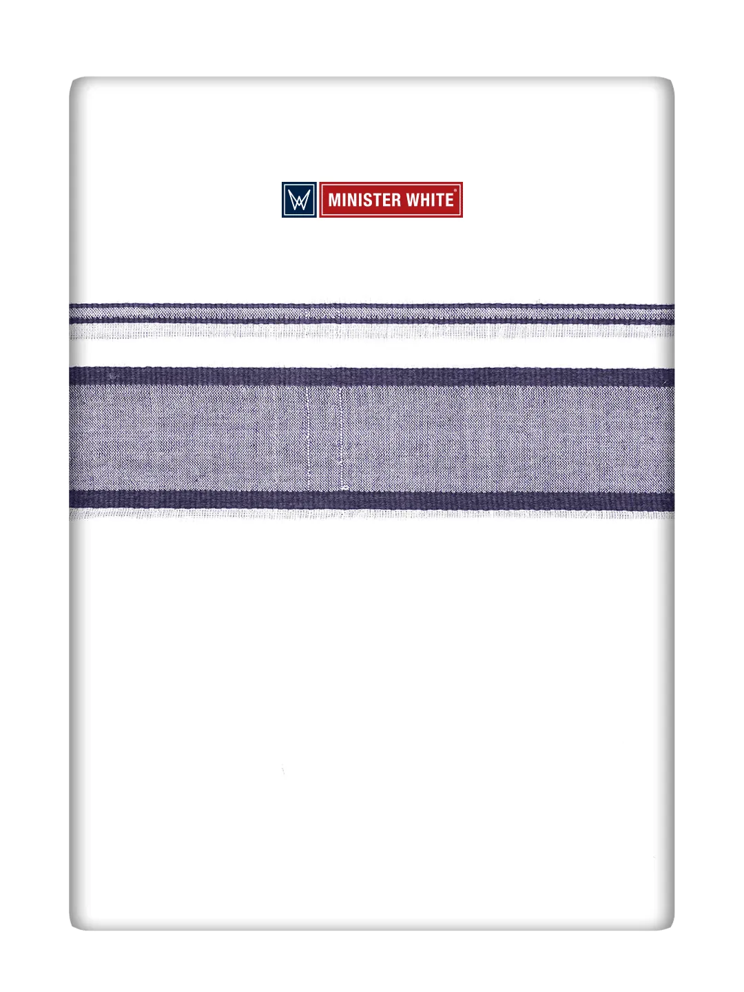 Mens Cotton White Double Layered Dhoti with Navy Fancy Kara- Empuran