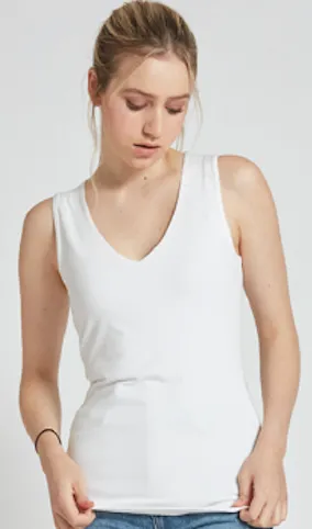 Motion Sleeveless V-Neck Basic Tank Top - White