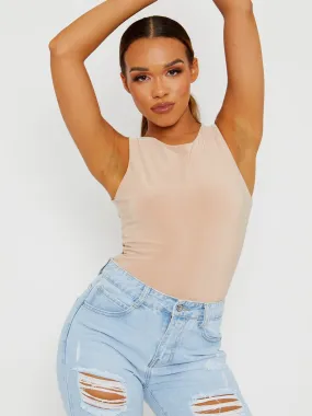 Nicolle Slinky Racer Back Sleeveless Bodysuit In Stone