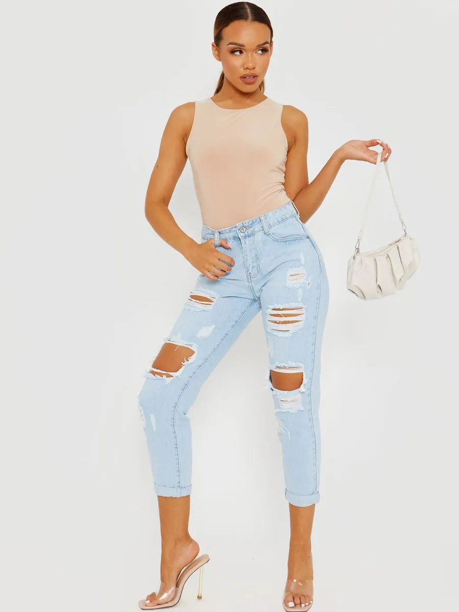 Nicolle Slinky Racer Back Sleeveless Bodysuit In Stone