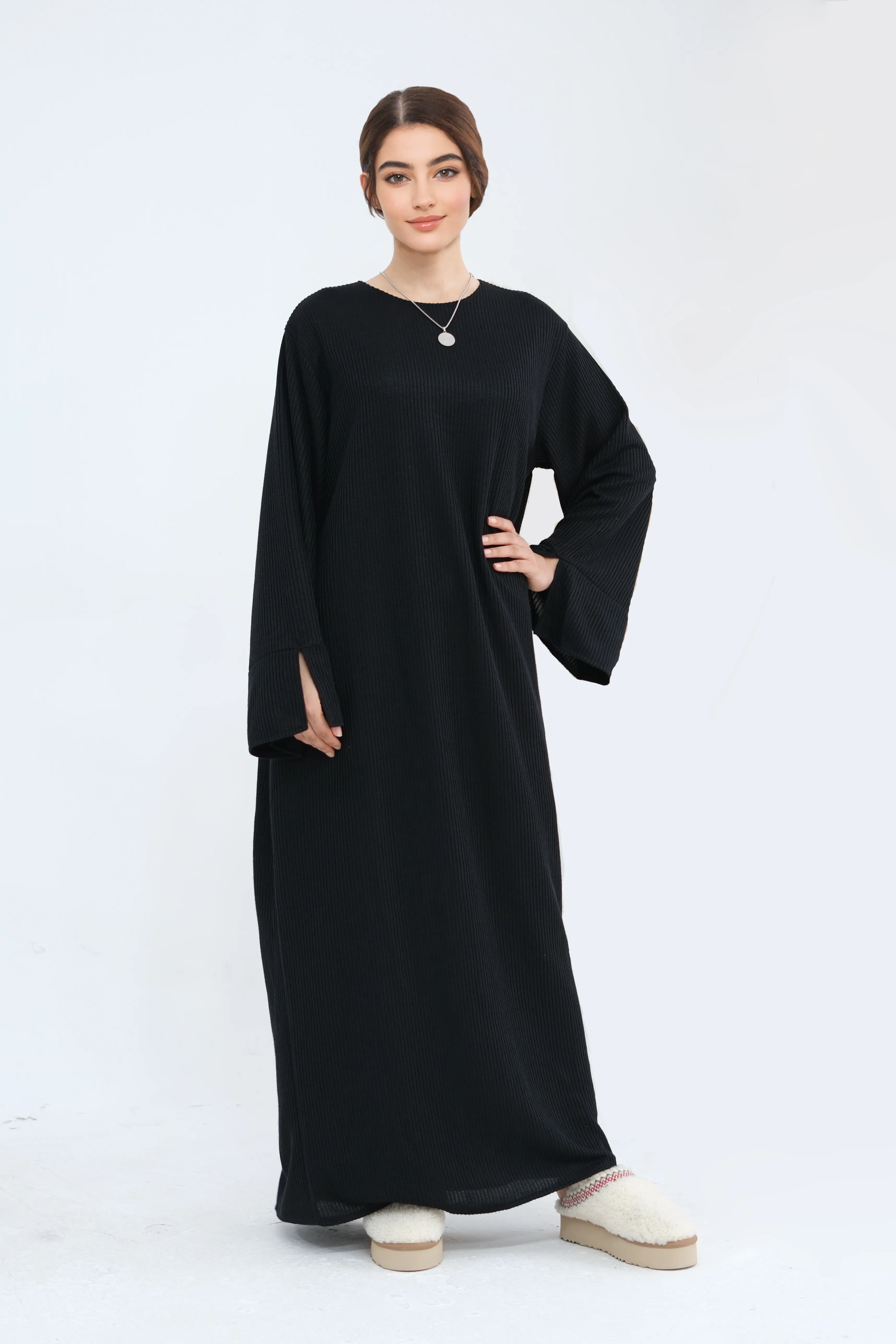 NOOR Knit Maxi Dress Abaya 912 - Black