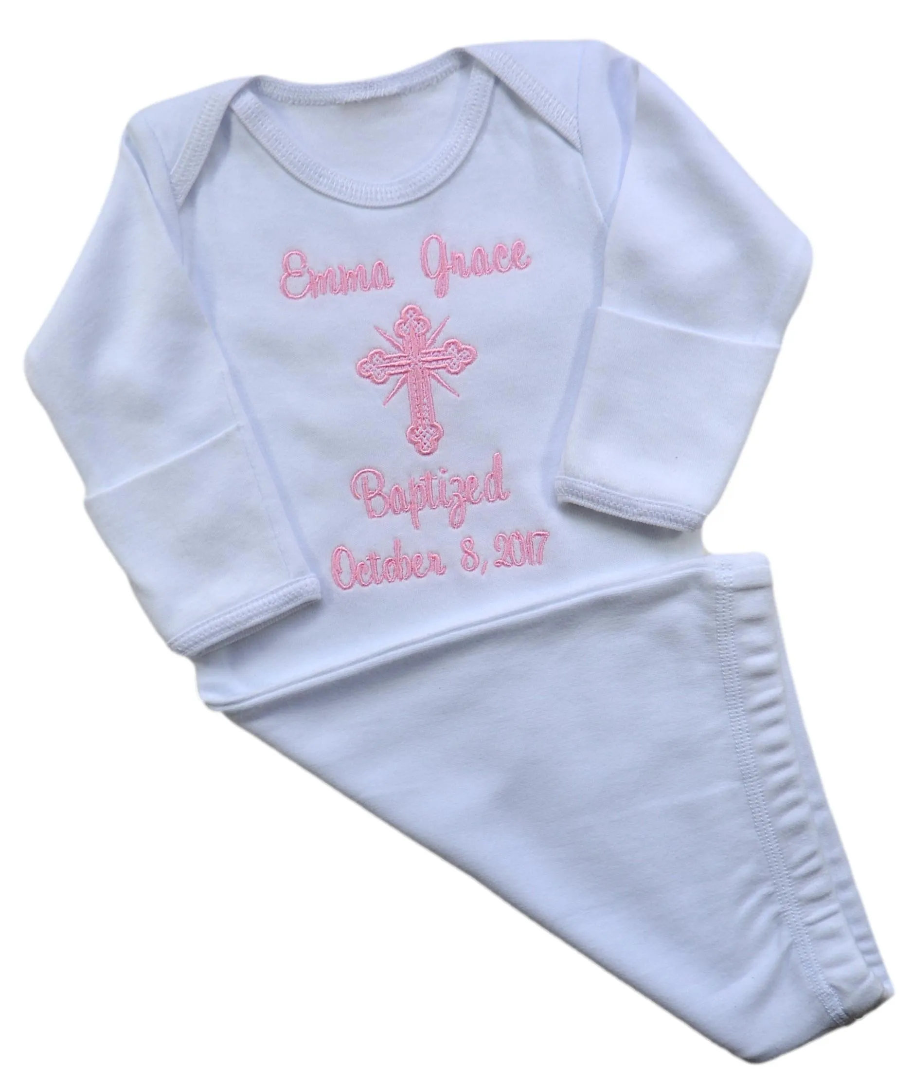 Personalized Christening Keepsake Onesie or Gown Embroidered with Name and Baptism Date