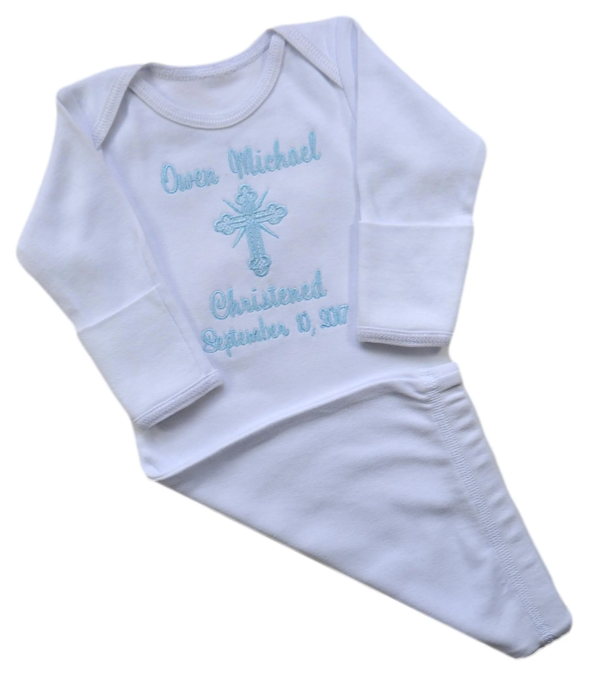 Personalized Christening Keepsake Onesie or Gown Embroidered with Name and Baptism Date