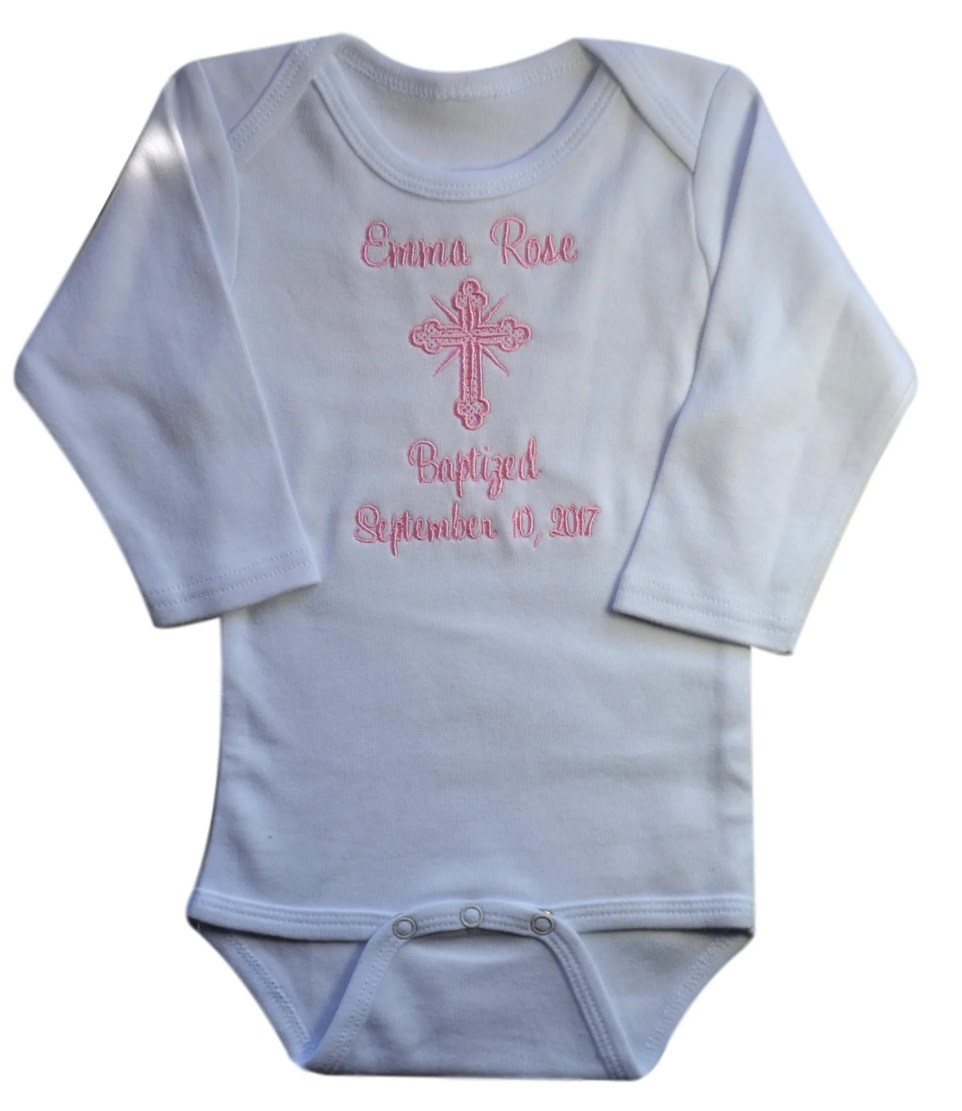Personalized Christening Keepsake Onesie or Gown Embroidered with Name and Baptism Date