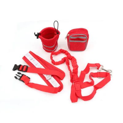 Pet Dog Cat Running Jogging Padded Waist Belt Reflective Strip Elastic Leash Perfect