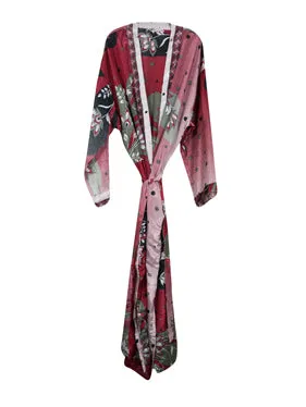 Pink Floral Print Resort Wear, Flowy Jacket, Duster Jacket, Comfortable Flowy Robe L-2X
