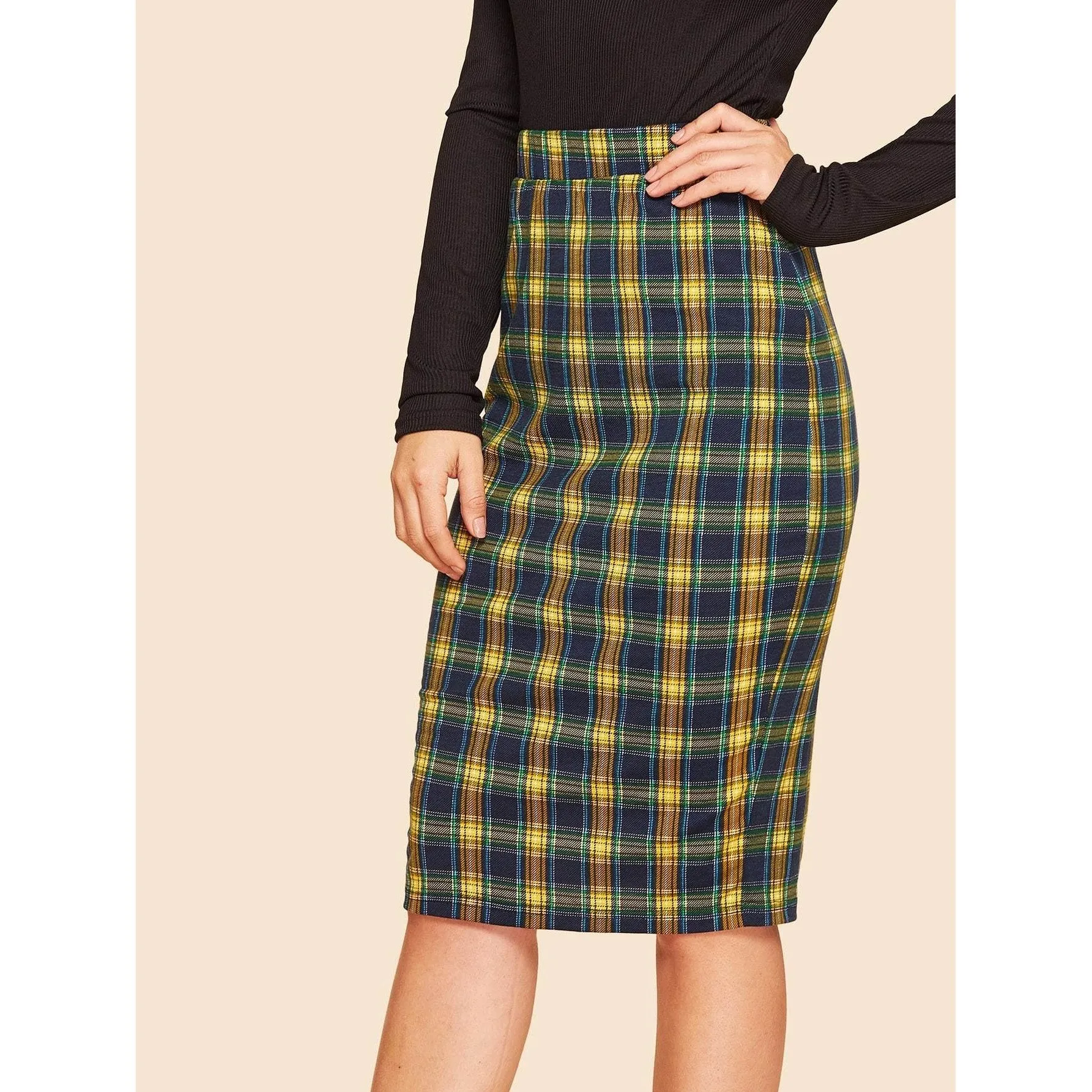 Plaid Print Pencil Skirt