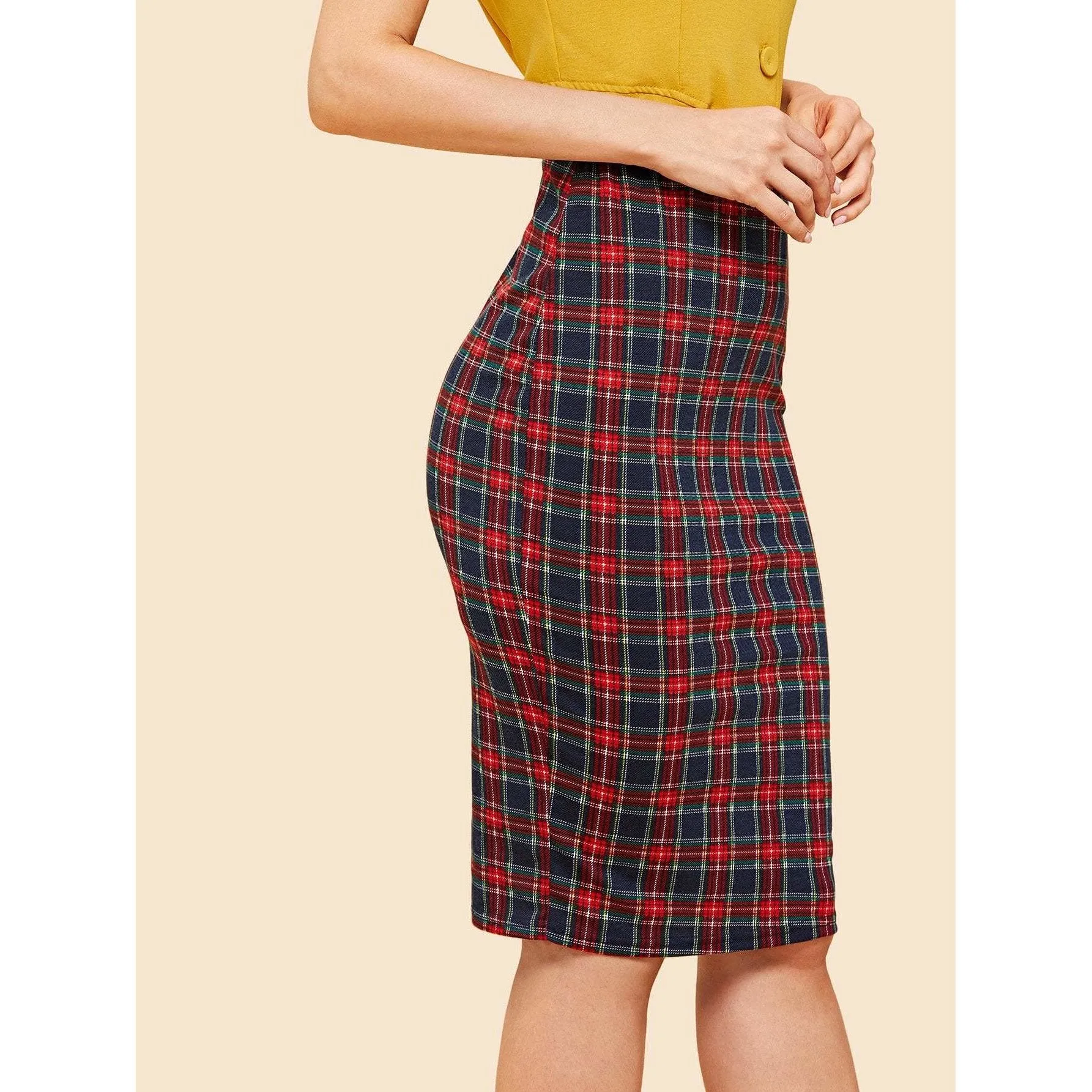 Plaid Print Pencil Skirt