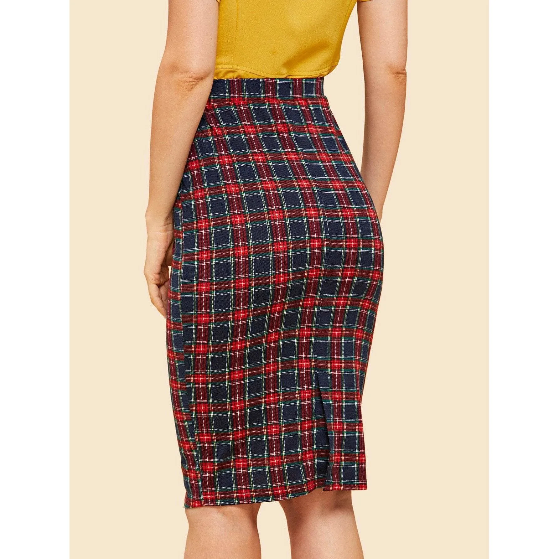 Plaid Print Pencil Skirt