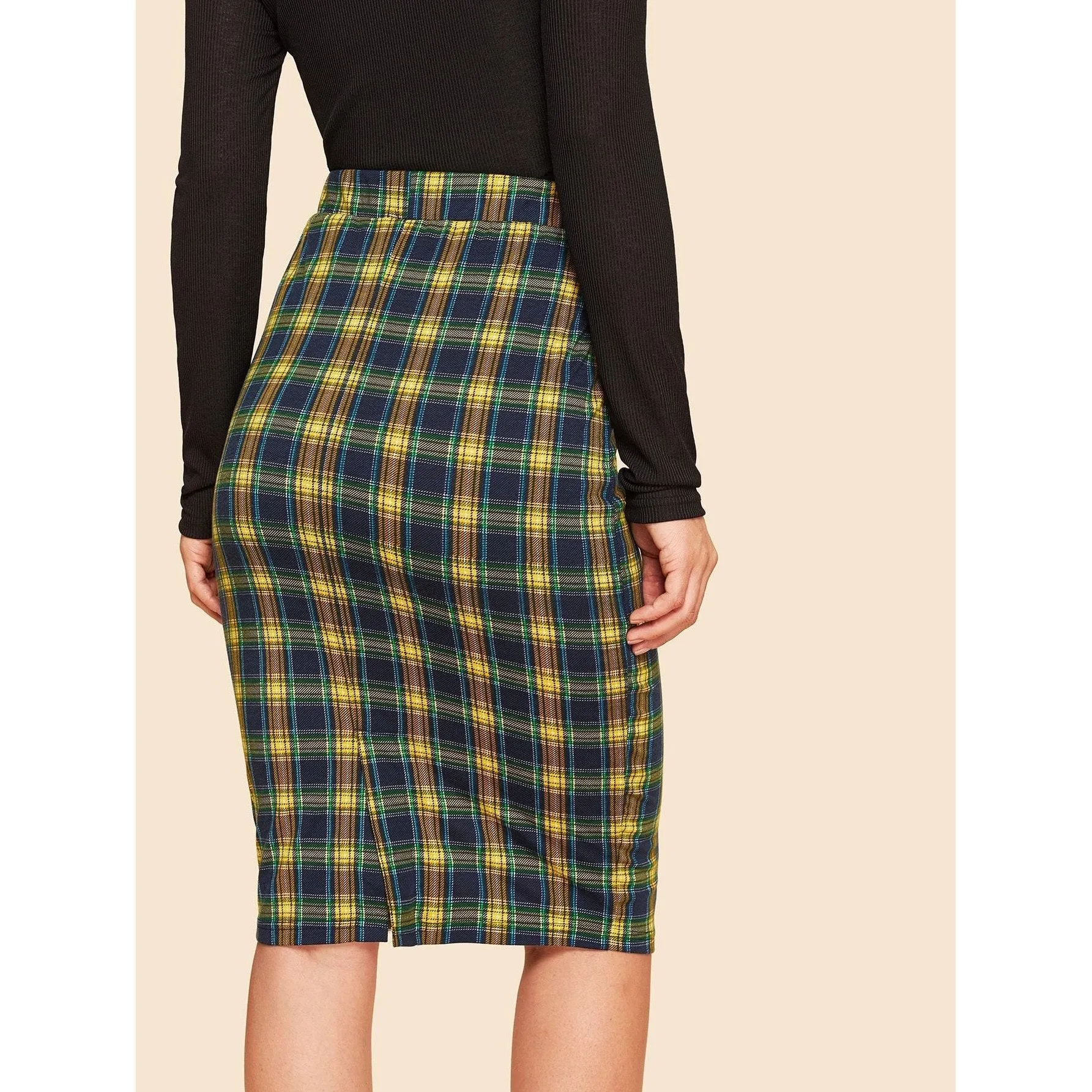 Plaid Print Pencil Skirt