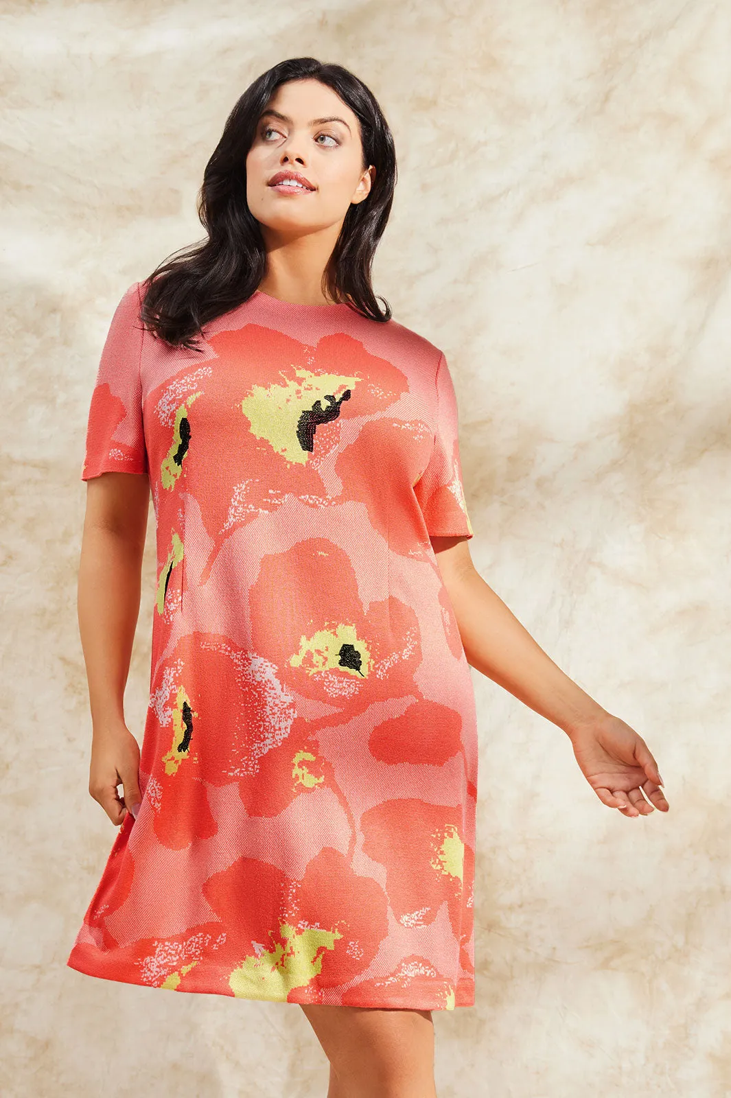 Plus Size Floral Jacquard Soft Knit A-Line Dress