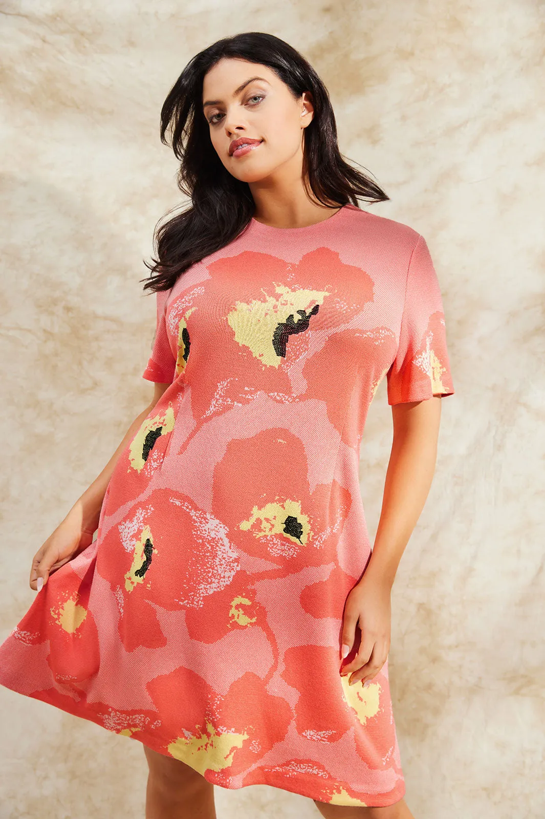 Plus Size Floral Jacquard Soft Knit A-Line Dress
