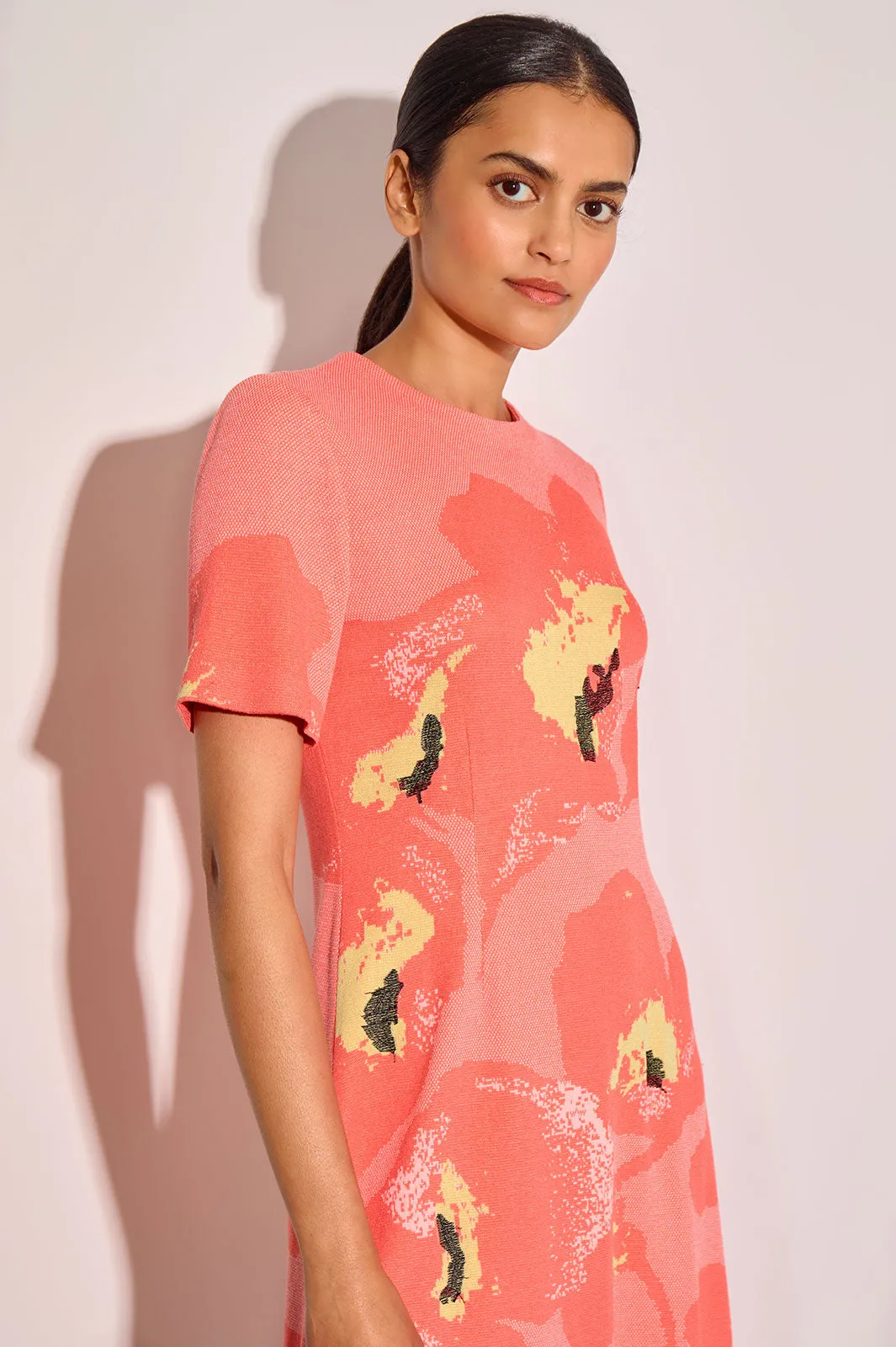 Plus Size Floral Jacquard Soft Knit A-Line Dress