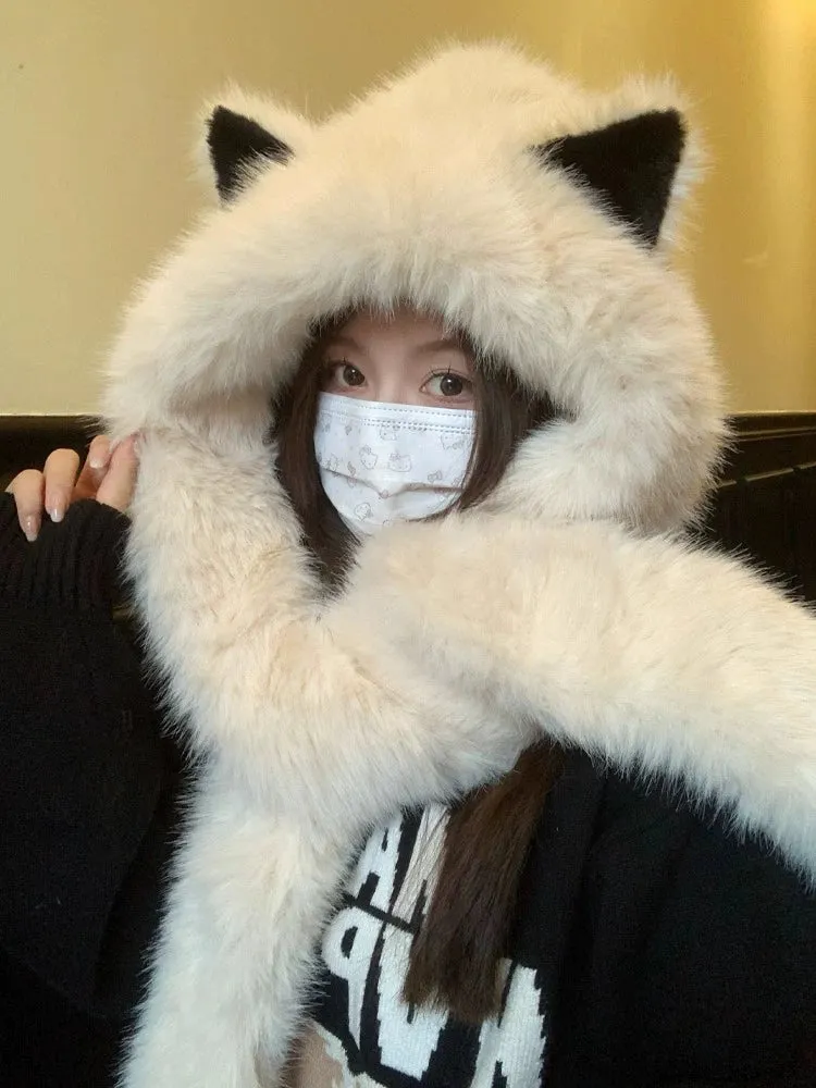 Plush Fox Ears Hat and Scarf Set