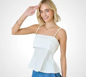 POPLIN FIT AND FLARE TANK W/ SELF LAYER AT BUST