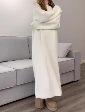 Pure White Knit Long Dress