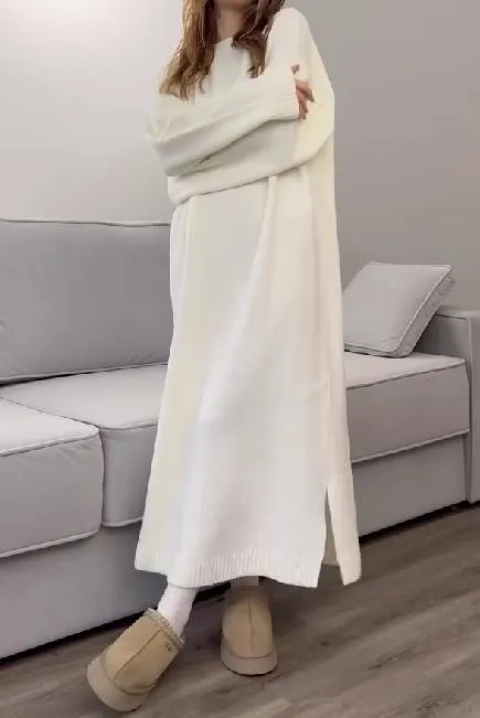 Pure White Knit Long Dress