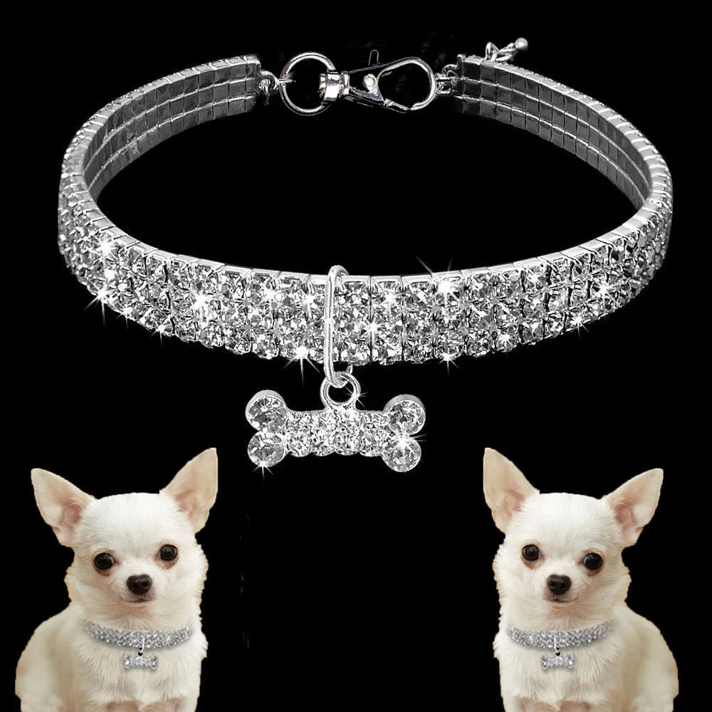 Rhinestone Crystal Collar for Small or Medium Dogs and Cats