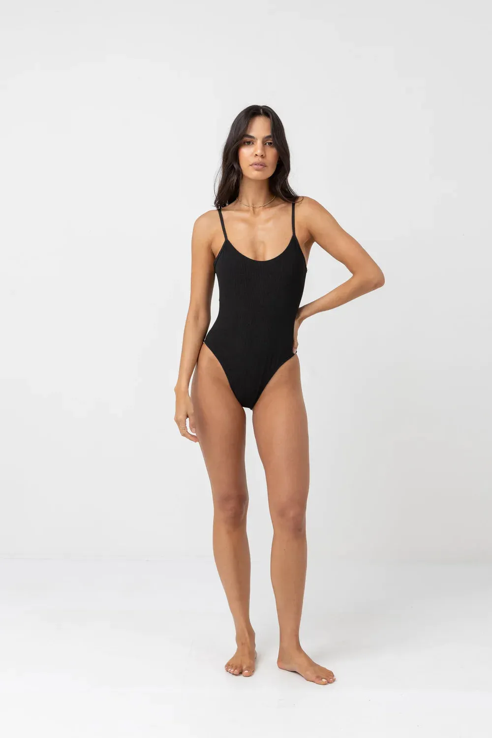 RHYTHM Isla Rib Eco Minimal One Piece-Black