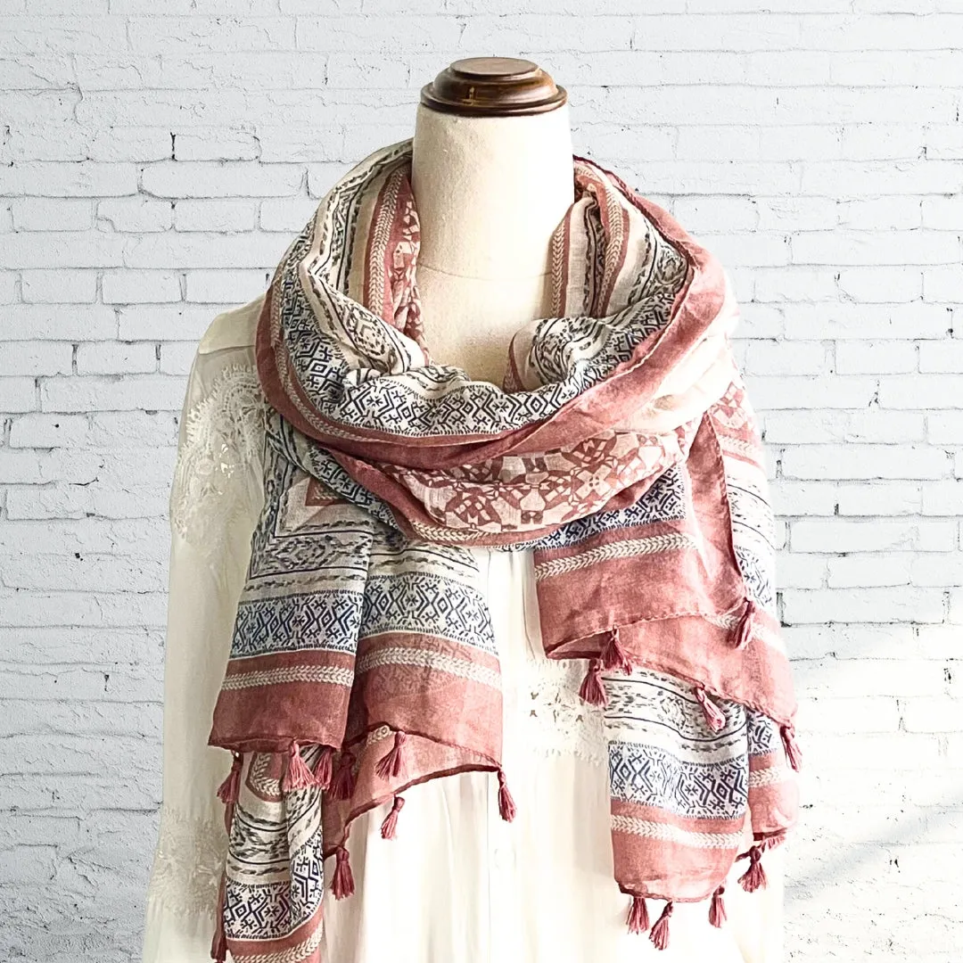 Salmon Scarf  - Boho Style Tassel