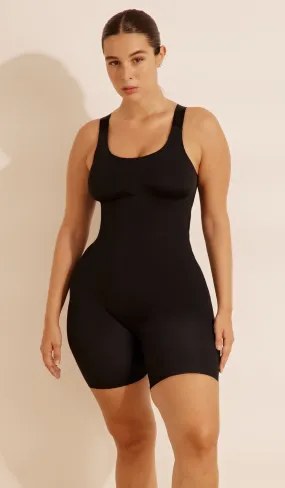 SCULPTING WIDE-STRAP OVERALL - BLACK