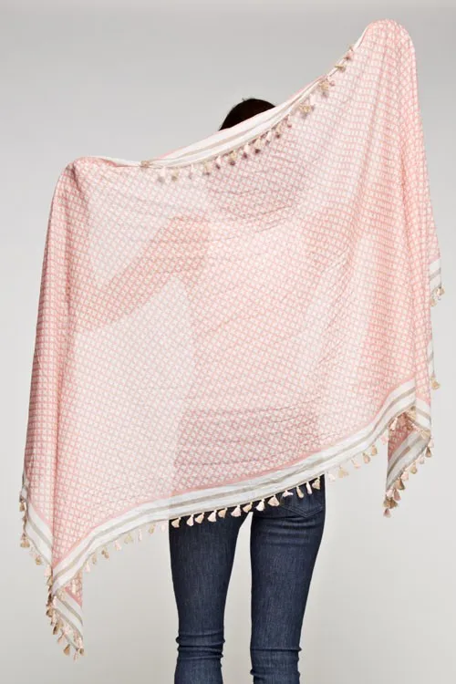 Sheer Cotton Scarf With Mini Tassel Trim