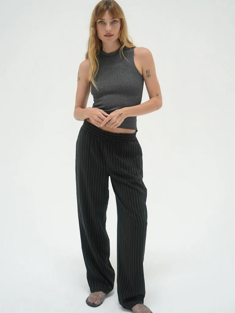 Sleeveless Double Layer Lurex Rib Top
