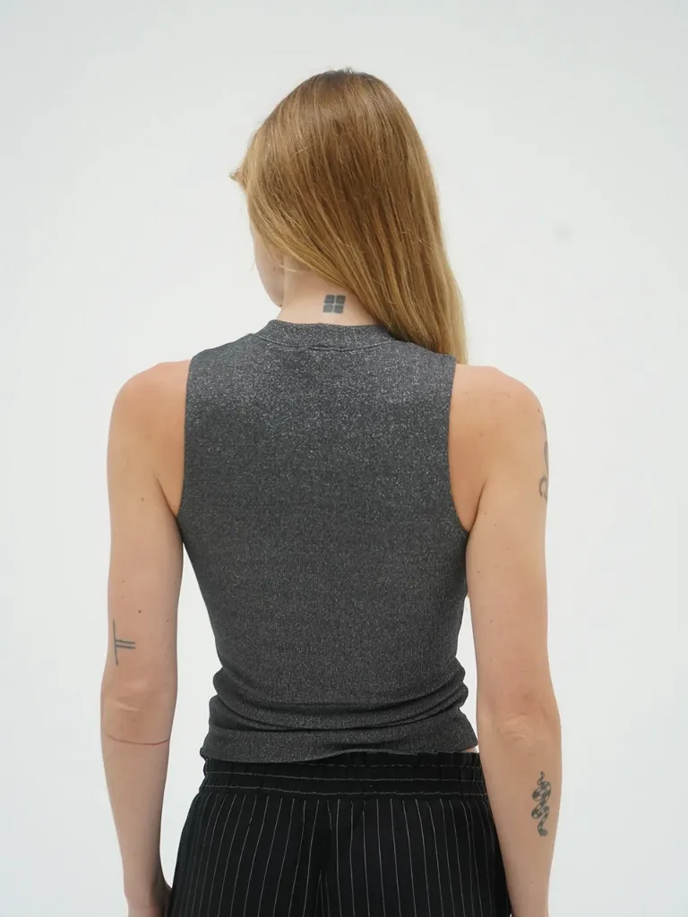 Sleeveless Double Layer Lurex Rib Top