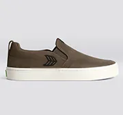 SLIP-ON PRO Dark Khaki Suede and Canvas Black Logo Sneaker Men