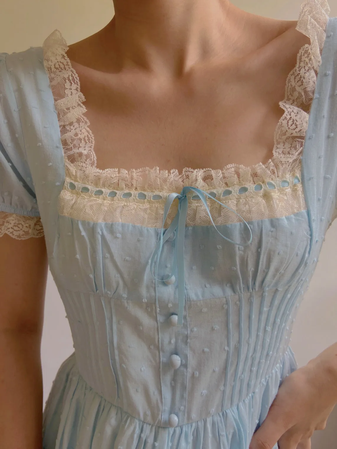 Square Neck Lace Maxi Dress